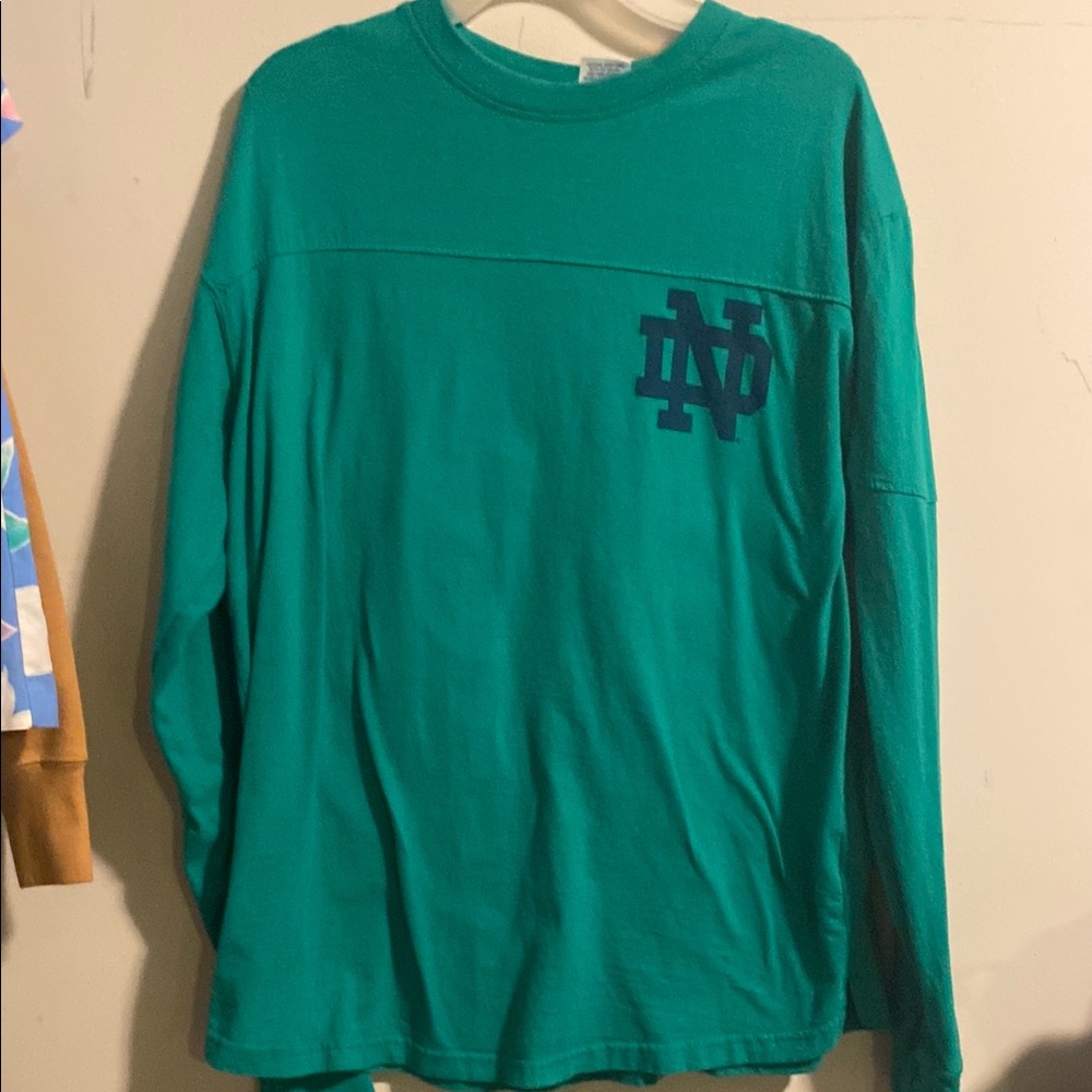 Unisex green and navy Long Sleeve Shirt with ND Logo- Notre Dame fans!